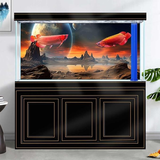 72X18IN Cosmic Aquarium Background, Cool Parallel Space Themed Fish Tank Background, Tropical Desert Terrarium Background with 8 EVA Double-Sided Tape