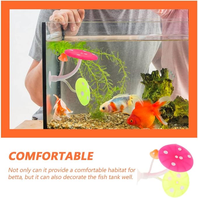 PATKAW 2Pcs Betta Fish Leaf Pad Silicone Hammock Habitat with Suction Cup Aquarium Plants Mushroom Decor for Betta Spawning Grounds Breeding Resting Bed