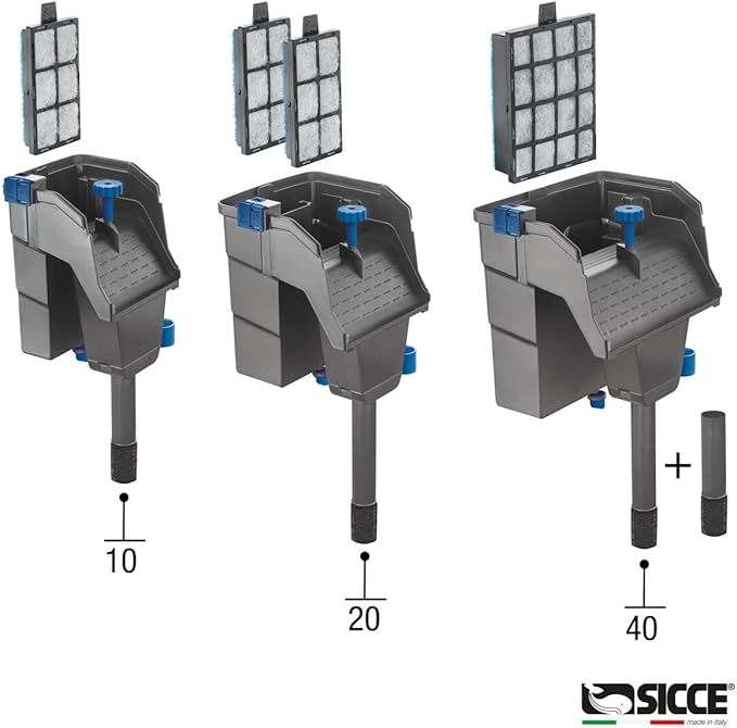 Sicce Aqua Filtra 20 Hang On Back Aquarium Fish Tank Power Filter Up to 20 Gallon Aquariums - Quiet 3-Stage HOB for Freshwater & Saltwater
