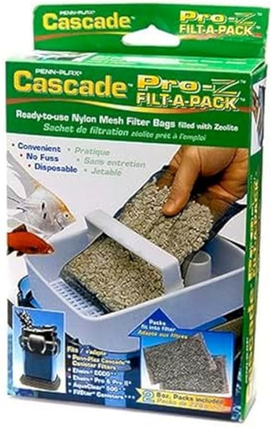 Penn-Plax Cascade Pro-Z Filt-A-Pack, 2 Pack - Zeolite Aquarium Canister Filter Media Bags - Pre-Bagged Nylon Mesh Replacement for Cascade Systems, Freshwater & Saltwater Tanks - 8 Ounce