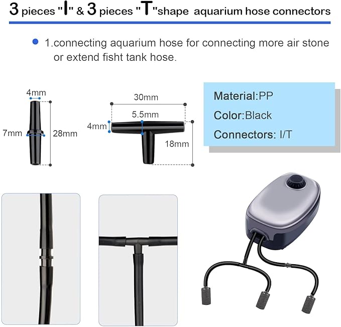 NestBasics 19.68 feet Black Aquarium Airline tubing 6 air Stone for Aquarium 6 Aquarium Check Value for Fish Tank 6 Aquarium Suction Cups 3 Each Aquarium air Controller and I T Hose connectors