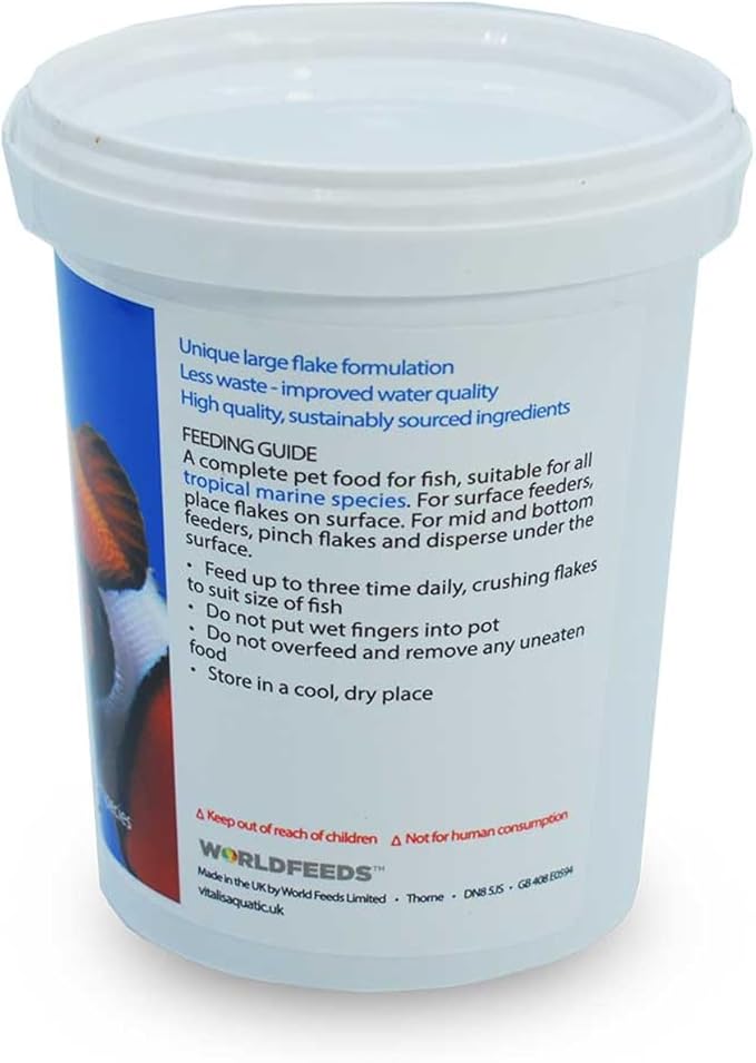 Vitalis Marine Flakes 40g (1.41oz) Premium Nutrient-Rich Flake Fish Food for Marine Aquariums, Promotes Healthy Growth