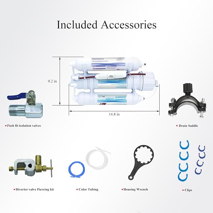 Geekpure 3 STAGE Portable Aquarium Reverse Osmosis RO Drinking Water Filter System-100 GPD
