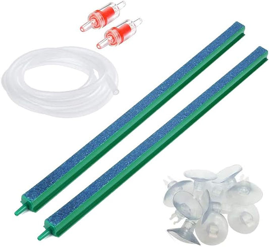 Saim Aquarium Air Stone Bars, 2 Piece 16 inch Bubbles Release Oxygen Diffuser Bar with 20ft Airline Tubing, 10 Piece Suction Cup and 2 Piece Valve for Fish Tank, Air Stone Bar Hydroponics with Conne