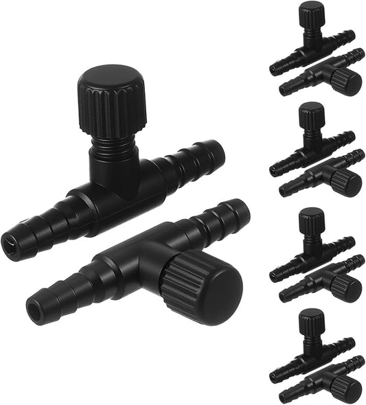10 Pcs Aquarium Air Control Valves for 3/16" (4mm) ID Airline Tubing, Adjustable T Shaped Hose Connectors Black Single Way Plastic Air Flow Regulator Airpump Accessories for Fish Tanks
