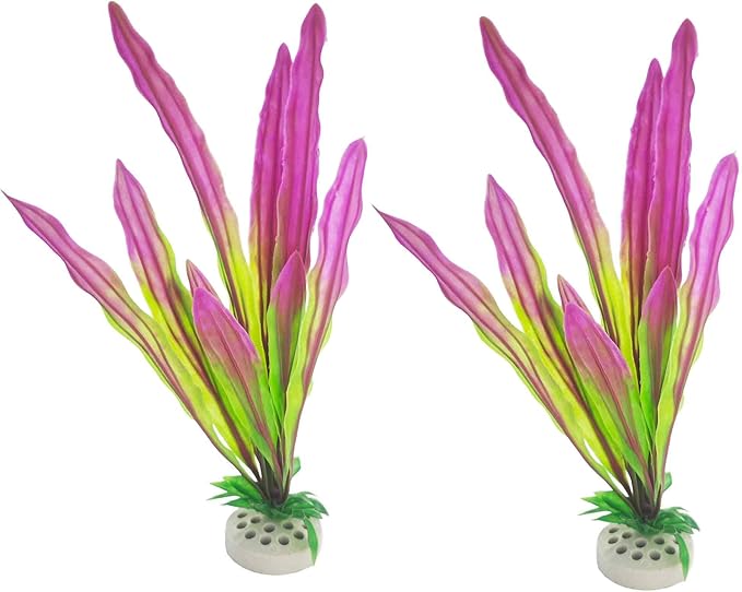 2PCS 11 Inches Tall Purple Green Seaweed Grass Artificial Aquarium Plants, Plastic Fish Tank Decorations for Freshwater and Saltwater Tanks