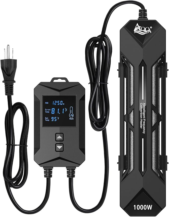 AQQA Aquarium Heater 800W/1000W/1200W/1400W Fish Tank Heater with LED Digital Display 110-120V Submersible No Pond Heaters with Overheat & Dry-Out Protection for Freshwater & Saltwater Tanks (1000W)