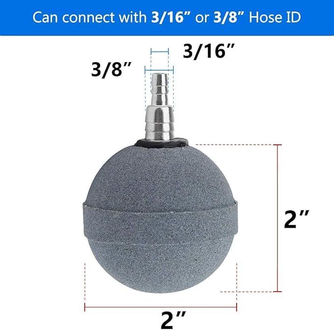 Quickun 2 Inch Updated Crazy Air Stone Cylinerr Bubble Plus Ball Diffuser Aquarium Fish Tank Hydroponics Pump Airstones Diffuser 3/16" 5/16" Hose ID