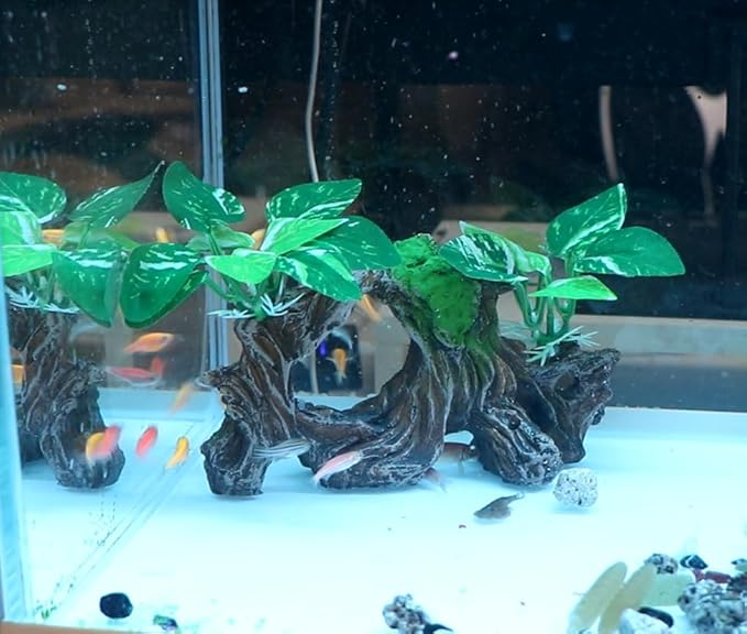 relaqcc Fish Tank Decorations Artifical Driftwood Cave Aquarium Decor Ornaments Silk Aquarium Plants for Betta Fish Tank Accessories