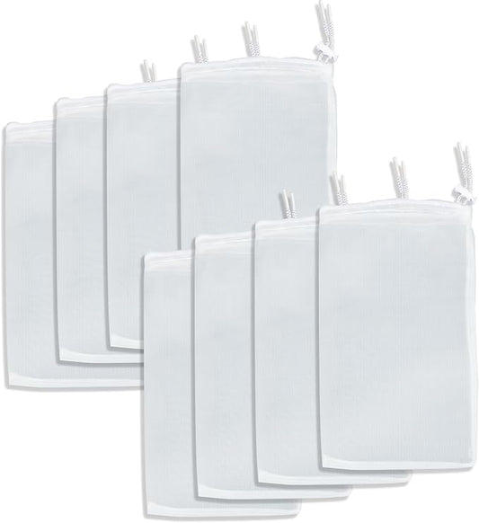 Pawfly 8 Pack 150 Micron Aquarium Filter Media Bags with Drawstring, Fish Tank Extra Fine Mesh Bag (11.8" x 7.8"), Aquarium Mesh Bag for Ceramic Rings, Fine Resins, Bio Filter Balls, Activated Carbon