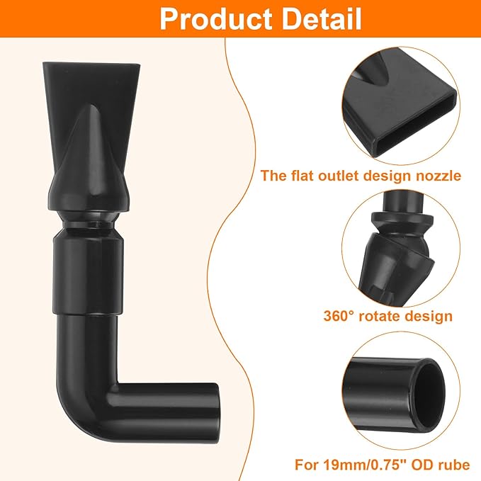 uxcell 2Pcs Aquarium Nozzle, 360°Free Rotate Plastic Aquarium Pump Nozzle, 19mm/0.75" OD Flat Water Outlet Return Pipe Fitting for Aquariums Fish Tanks(Black)