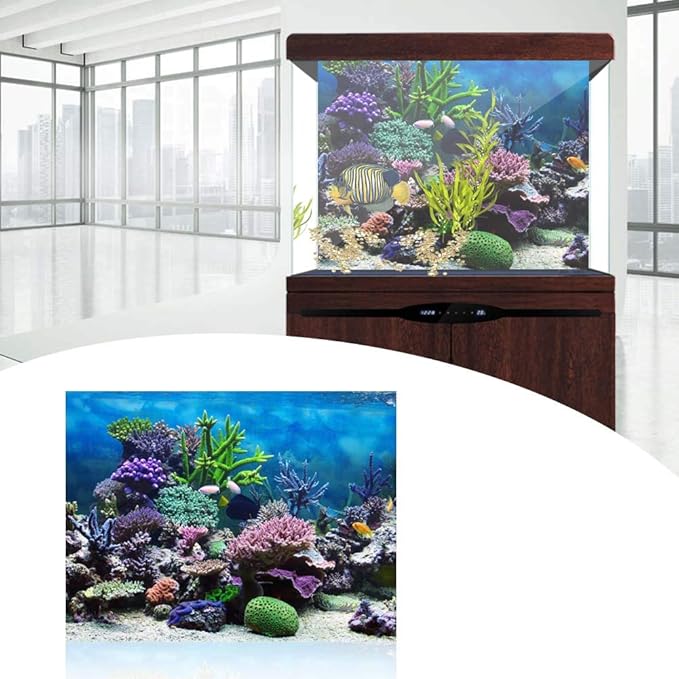 Aquarium Fish Tank Poster Underwater Marine Coral Background Poster Thicken PVC Adhesive Fish Tank Backdrop Static Cling(122 * 61cm)