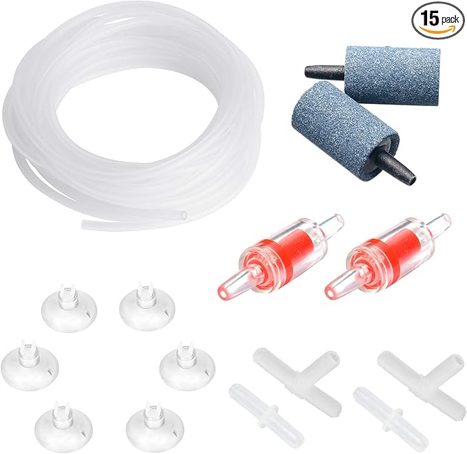 Pawfly 13 Feet Airline Tubing Standard Aquarium Air Pump Accessories with Air Stones, Check Valves, Suction Cups and Connectors