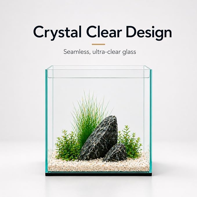 Aquatop High Clarity Low Iron Glass Cube Aquarium, 4.12 Gal – 5mm Thick Glass – Slim Design – Fresh & Saltwater – Desktop Tank with Silicone Sealing