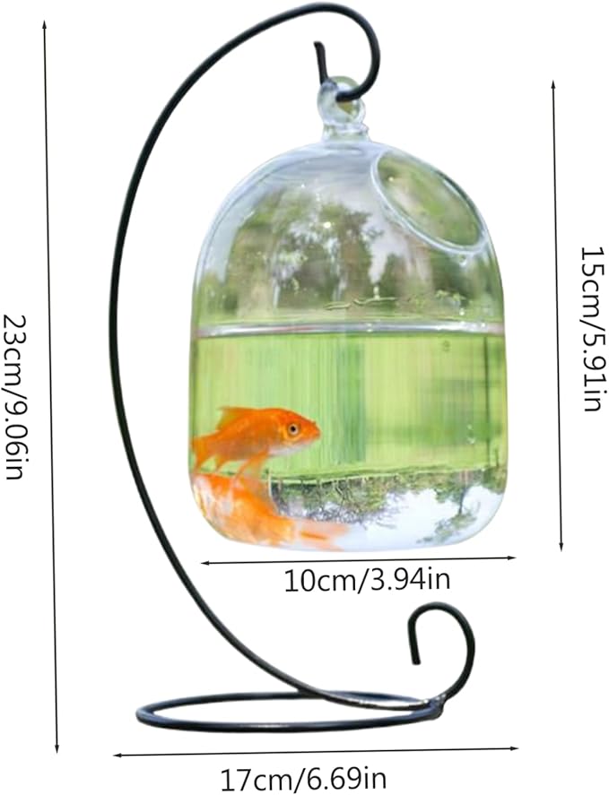 Desk Hanging Fish Tank Bowl with Stand,Hanging Fish Bowl with Stand, Transparent Mini Fish Tank Bowl, Space-Saving Impermeable Construction Glass Vase Aquarium for Home, Office Accessory