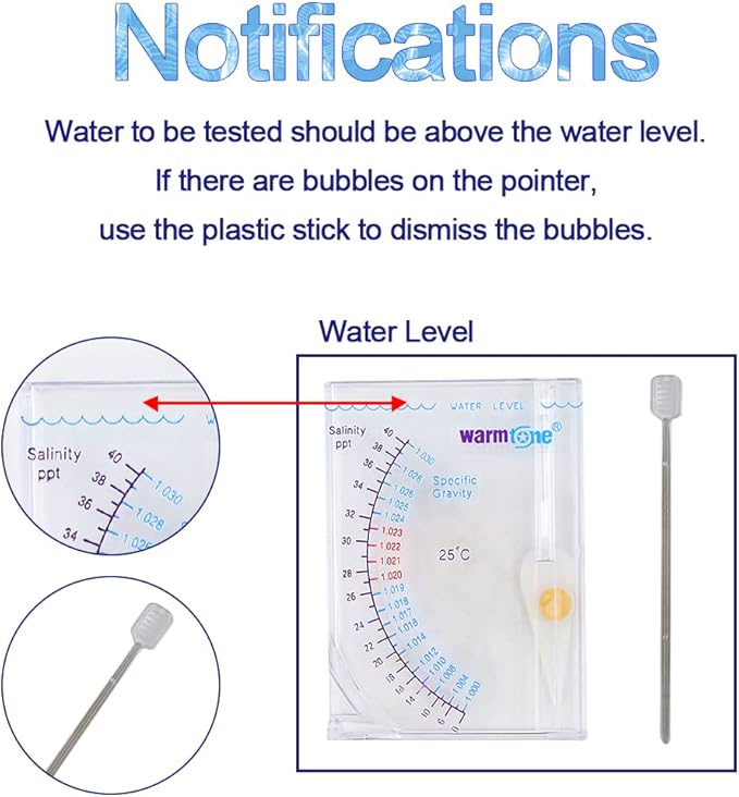 Abnaok Salinity Tester, Sea Specific Gravity Test for Fish Tank Pond Water Saltwater Freshwater, Accurate Automatic Hydrometer