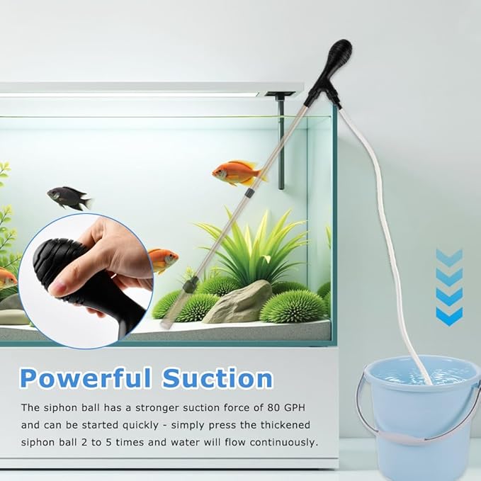 Aquarium Siphon Pump Gravel Cleaner - 80GPH Powerful Fish Tank Vacuum Gravels Cleaning Kit,Manual Water Changer with Air Push Button, for Aquarium Water Changer, Sand Cleaner