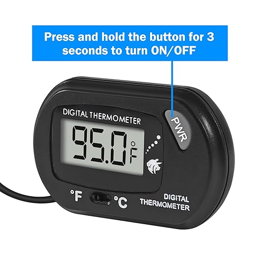 Digital Aquarium Thermometer with LCD Display - Water-Resistant Sensor Probe and Suction Cup for Fish and Reptile Tanks (Fahrenheit/Celsius)