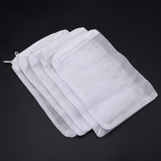 5 Packs Aquarium Filter Bags High Flow Biochemical Mesh Bag with Zipper Reusable Fish for Tank Filtration Bag Multi Size Aquarium Heater Light Thermometers Gravel Sand Decorations