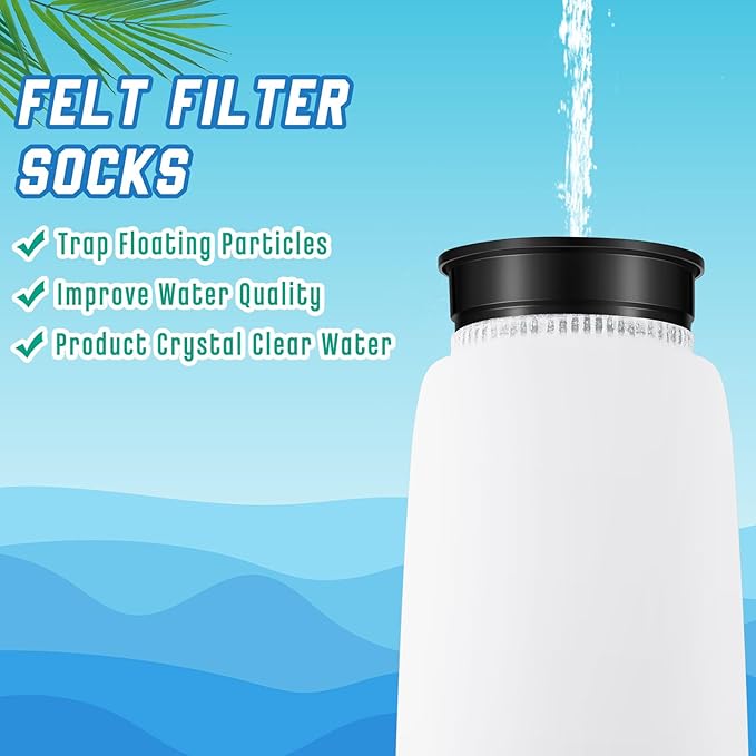Jecery 8 Pack 2.75 Inch 225 μm Filter Sock Fits All 2.75" Filter Sock Holders Bags for Ponds Sumps Overflow Fish Tank Saltwater Aquarium