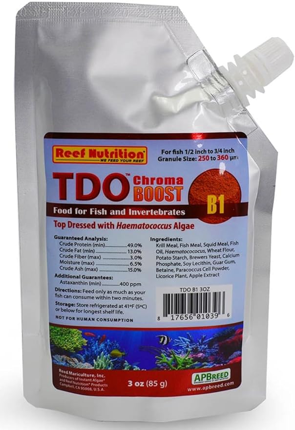 TDO Chroma B1 Reef Nutrition Pellet 3 OZ Aquarium Fish Food (Small Pellet 0.25-0.36mm for 1/2" to 3/4" Invertebrates Fish)