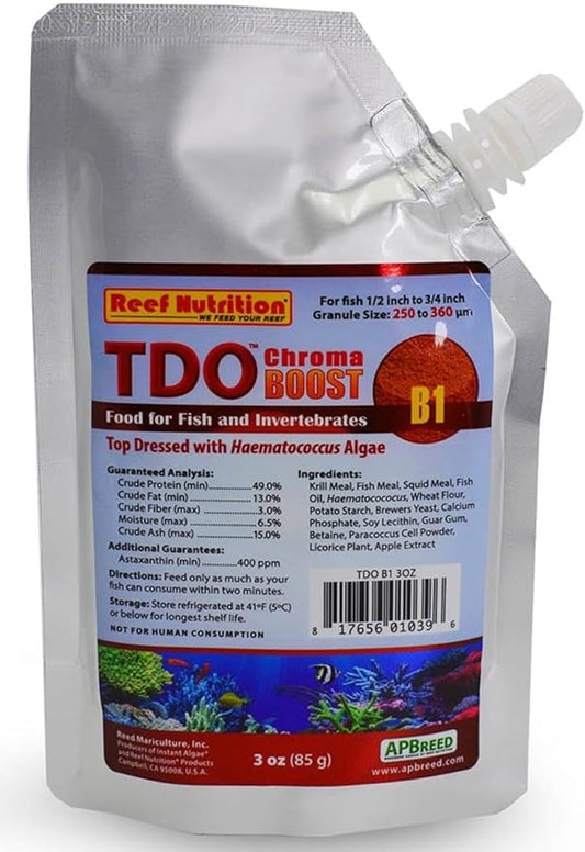 TDO Chroma B1 Reef Nutrition Pellet 3 OZ Aquarium Fish Food (Small Pellet 0.25-0.36mm for 1/2" to 3/4" Invertebrates Fish)