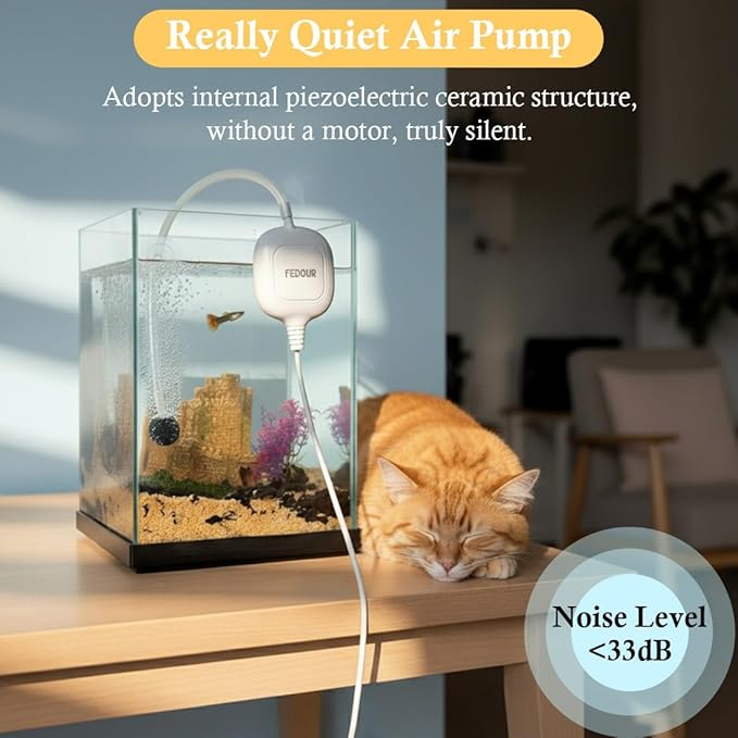 FEDOUR Mini Whisper Aquarium Air Pump, Nano Ultra Quiet Fish Tank Aerator, Fish Tank Bubbler Pump for Up to 10Gallon Betta Tank, Fish Bowl