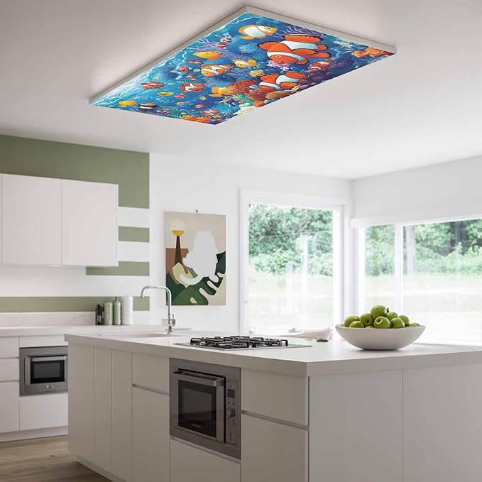 Marine Organism 1PCS Fluorescent Light Covers - Lampshade Ceiling Lights with 10 Magnets Fixtures, Underwater World Fish Coral Light Filters Cover Panel for Soften Glare Indoor Spaces Supplies