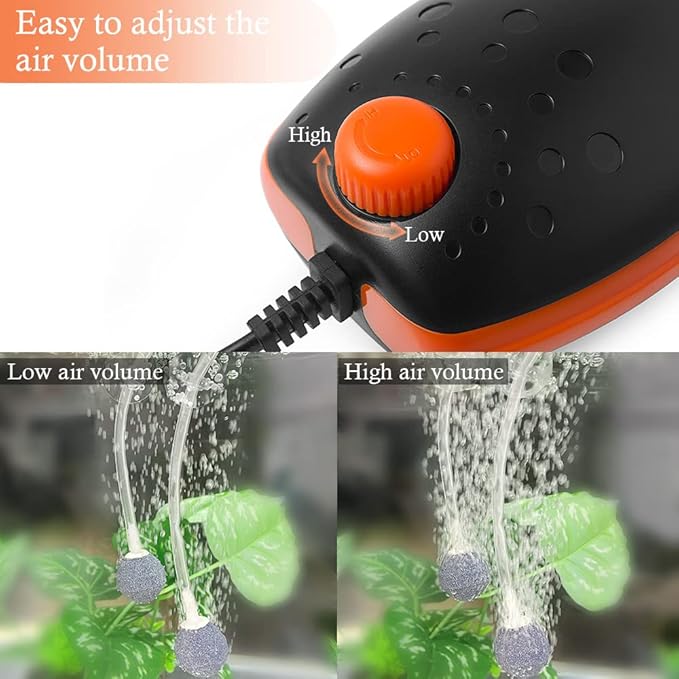 HITOP 3W 80GPH Adjustable Aquarium Air Pump, Upgrade Quiet Oxygen Pump, Powerful Air Aerator for Fish Tank up to 120 Gallon