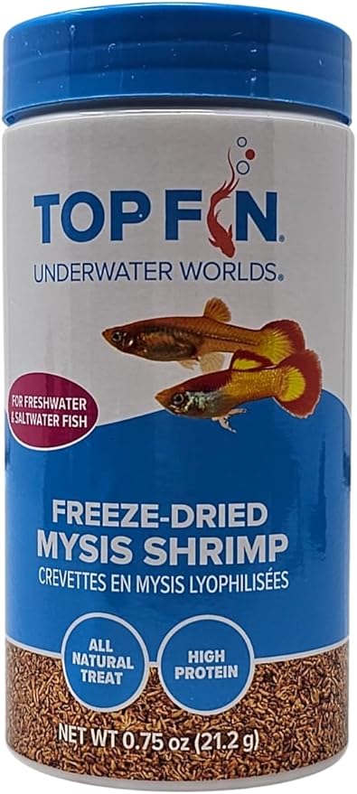 Top Fin Freeze-Dried Mysis Shrimp, High Protein Fish Food, 0.75 oz, Natural Treat for Freshwater & Saltwater Fish
