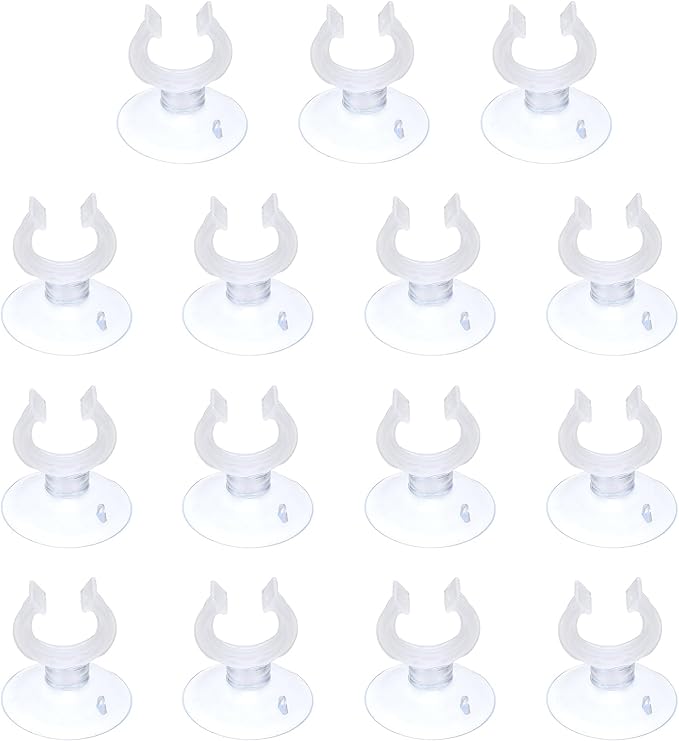 Aquarium Suction Cups, Fish Tank Suction Cups Clips Airline Tube Holders Clamps (Plastic, 15Pcs, Clear) for 0.7" Fish Tank Airline Tubing Binding Moss Shrimp Nest, 17x30MM