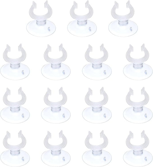 Aquarium Suction Cups, Fish Tank Suction Cups Clips Airline Tube Holders Clamps (Plastic, 15Pcs, Clear) for 0.7" Fish Tank Airline Tubing Binding Moss Shrimp Nest, 17x30MM