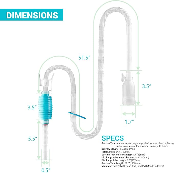 TERA PUMP 2 Pack Fish Tank Gravel Cleaner Siphon - Manual Water Pump for 10-20 Gallon Aquariums - BPA-Free Water Change Siphon Hose