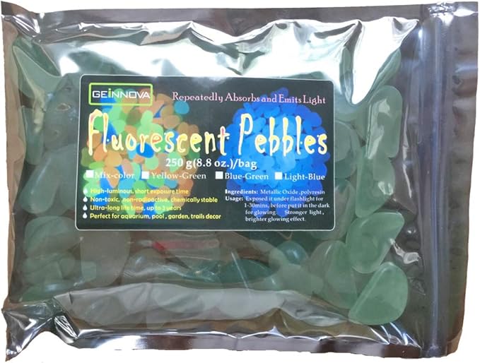 Glow in Dark Gravel Photoluminescent Pebble Fluorescent Cobblestone Noctilucent Resin Stone for Fish Tank/Aquarium/Garden Decoration 250 g GEiNNOVA (Light-Blue)