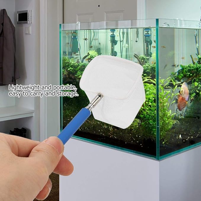 Fdit Adjustable Mini Fishing Net Pole for Aquarium Shrimp 20-57.5cm Expandable (Blue)