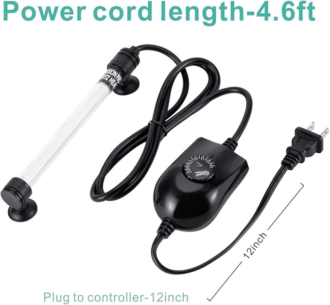 hygger 100W Mini Inline Quartz Glass Aquarium Heater with External Controller, Adjustable Submersible Betta Fish Tank Thermostat for 10-30 Gallon
