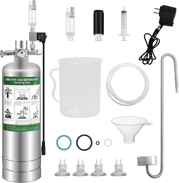 2L Co2 for Aquarium Kit with Double Switch Solenoid Valve, Aquarium Co2 Kit with Adjustable Bubble Counter, Co2 Aquarium Kit