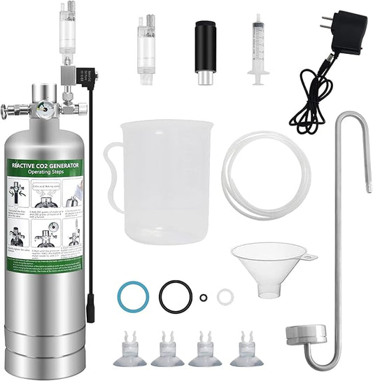 2L Co2 for Aquarium Kit with Double Switch Solenoid Valve, Aquarium Co2 Kit with Adjustable Bubble Counter, Co2 Aquarium Kit