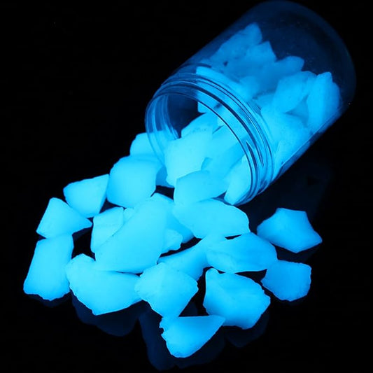 Shiny Stone Glow in The Dark Aquarium Neon Gravel Sand, Decorative Rocks for Fish Tank and Fairy Garden, Home Dec,305g/0.67lbs (15-22mm, Sky Blue)