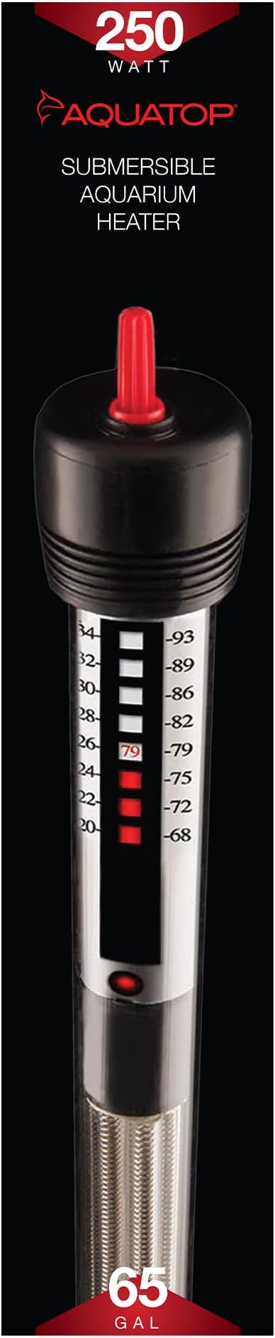 Aquatop 250W Aquarium Submersible Glass Heater – Fully Submersible for Fish Tanks Up to 65 Gallons, 68-93F Adjustable Temperature Range, Fresh & Saltwater Use, Aquarium Heaters, GH-250
