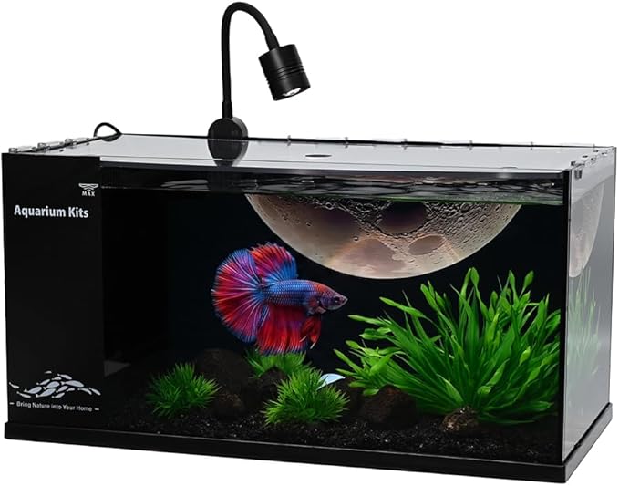 Fish Tank Kit,3.5 Gallon Small Aquarium,Ultra-Clear Nano Aquarium,Betta Fish Tank,Suitable for Small Fish Tank,Aquarium Starter kit,Desktop Fish Tank (Planet Background)