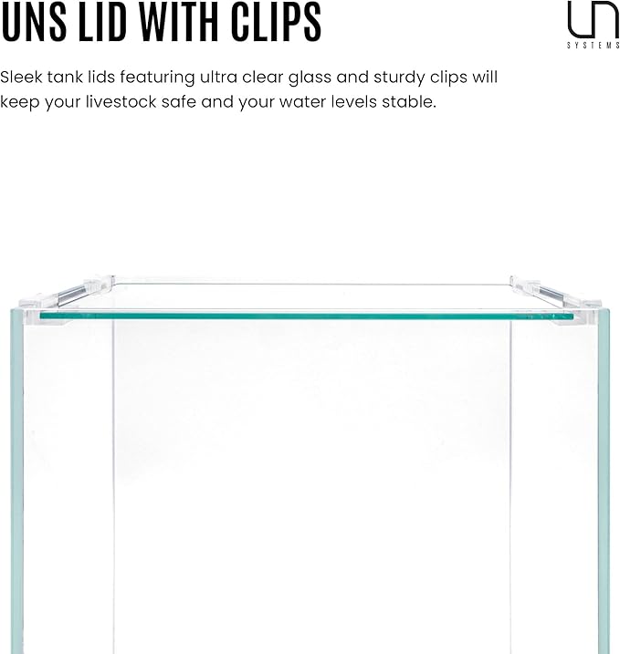 Ultum Nature Sytems Tank Lids for Rimless Tanks - Ultra Clear Rimless Aquarium Lid, Fish Tank Lid Cover for Glass Aquarium, Frameless Aquarium Lid, Cover for Tank - 90B (Lid + Clips)