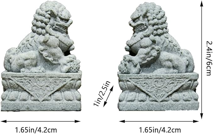 livelyfish Asian Fu Foo Dogs Statues Mini Pair of Two Guardian Lion Sandstone Figurine Pets Fish Tank Aquarium Landscape Ornaments Accessories Feng Shui Decorations (M2)