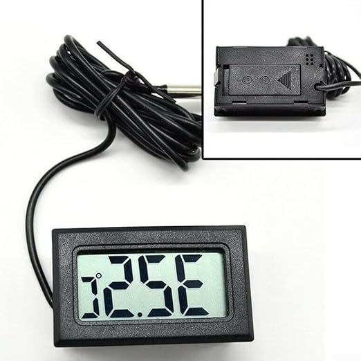 Digital Thermometer with Probe -50 to +110°C, Waterproof Sensor for Aquariums and Terrariums, LCD Display, 1m to 5m Cable, Black(3 meters)