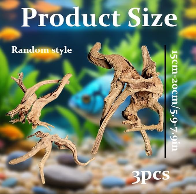 3PCS Driftwood for Aquarium, 5.91''-7.87'' Aquarium Driftwood, Fish Tank Driftwood, for Fish Tank and Aquascaping Driftwood for Reptile Tanks（Random Style）