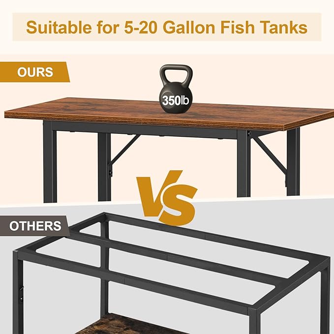 Snughome 10-20 Gallon Fish Tank Stand, Aquarium Stand 2-Tier Storage Shelves, Heavy Duty Terrarium Stand for Home Office Fish Tank Shelf, 24" L x 11.81" W x 30.71" H, Rustic Brown