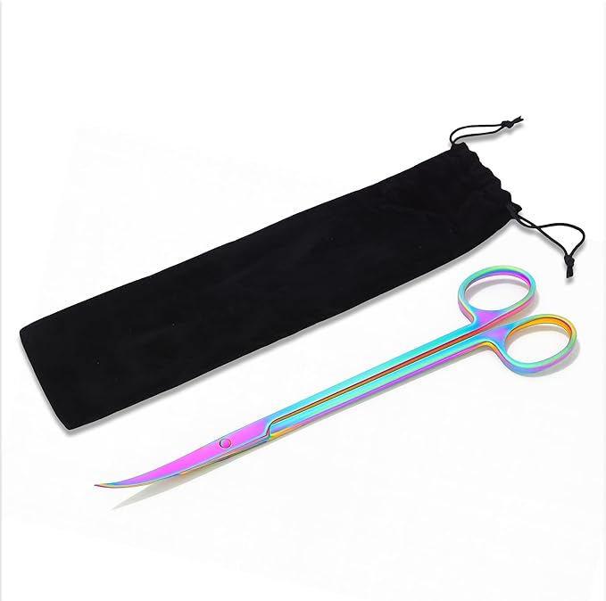 Mandala Crafts 10 Inches Rainbow Stainless Steel Curved Aquarium Scissors for Trimming Aquatic Plants – Bent Aquascape Scissors for Fish Tanks, Hospital Tanks, Goldfish Bowls, and Terrariums