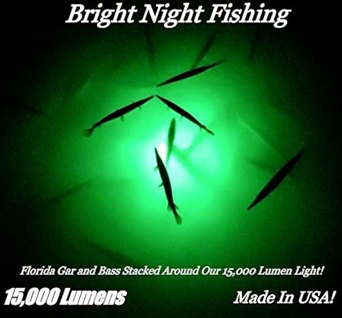 Underwater Fishing Light with Battery Clamps,25ft Cord,300 Green LEDs 15,000 lumens,Submersible Fish Attractor, Boat and Dock Lights, Salt Water, Fresh Water,12v DC Crappie