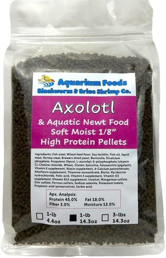 Axolotl Food, 1/8" Soft Moist Sinking Pellets, Rangen's Salmon Meal Pellets for Small Axolotl. Also Shrimp, Snails, Crabs, Bottom Fish, All Tropical Fish…1-lb 14.3oz Clear Bag
