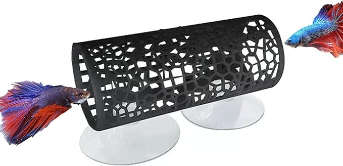 Plastic Aquarium Hideaway Cave with Flow-Through Design - Decorative Tunnel for Betta Fish, Guppies & Shrimp with Secure Suction Cup
